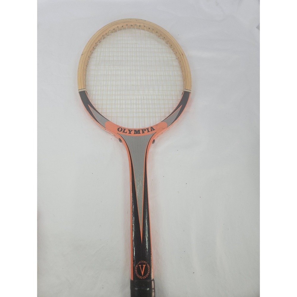 Vintage Victory Olympia Wooden Tennis Racquet Orange Black Retro Wood Racket